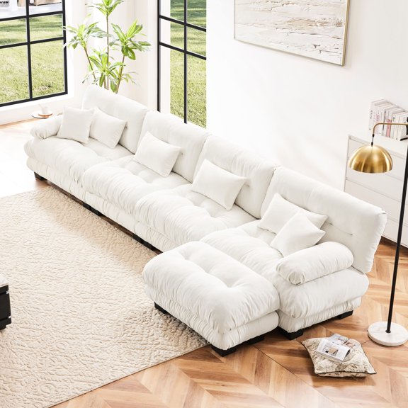 Modular L-shaped couch made of durable chenille - All-season comfort in the living room