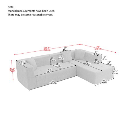 Modular L-shaped modular floor sofa, deep seat tufted comfortable sofa set, sturdy and stable, stylish and beautiful, with reclining seat, suitable for living room