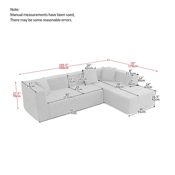 Modular L-shaped modular floor sofa, deep seat tufted comfortable sofa set, sturdy and stable, stylish and beautiful, with reclining seat, suitable for living room