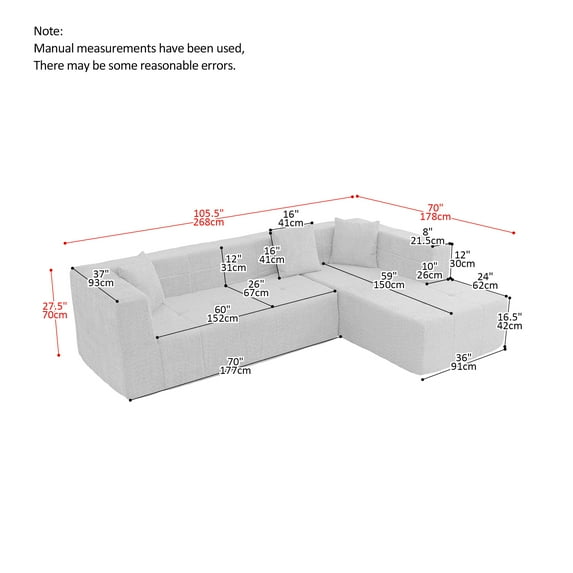 Modular L-shaped modular floor sofa, deep seat tufted comfortable sofa set, sturdy and stable, stylish and beautiful, with reclining seat, suitable for living room