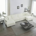 thumbnail image 1 of Modern U-Shaped Couch with Reversible Chaise, White Chenille, 220×80×75cm, 1 of 10