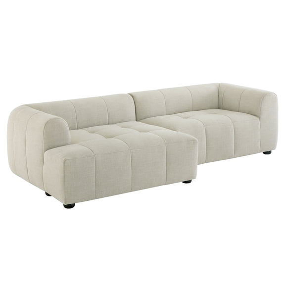 Modular Left-Facing Sofa Chaise Sectional, Tufted, White, Fabric, Living Room Lounge Cafe Lobby Hospitality Restaurant, Modern Contemporary, HB37125