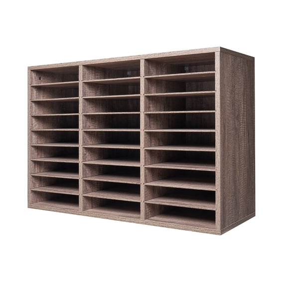 Modular Literature & Mail Organizer, 27 Compartments Particle Board - Removable Shelves for Flexible Office, Home, School Use, Black-Grey