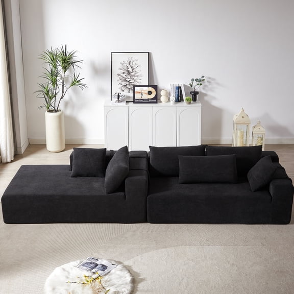 Modular Living Room Sofa Couch | Watch Movies Comfortably | Chenille Upholstery and Straight Edges | Space - saving L Shape
