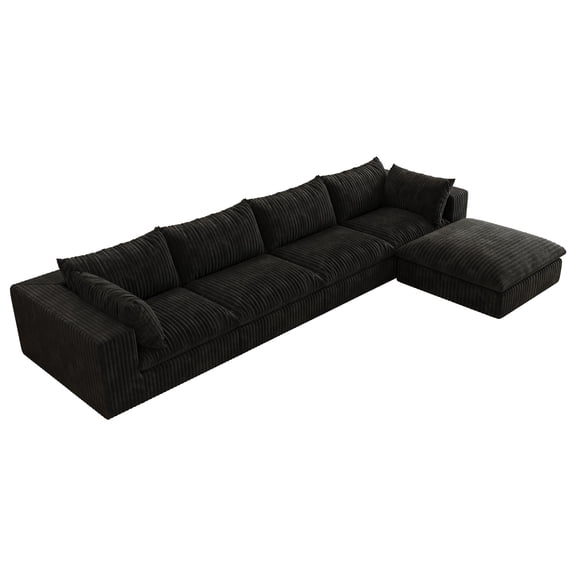 Modular Long Corduroy Sofa with Chaise Lounge, Oversized Cloud Couch with Deep Cushions, L-Shaped Sectional Sofa for Large Living Room (Black)