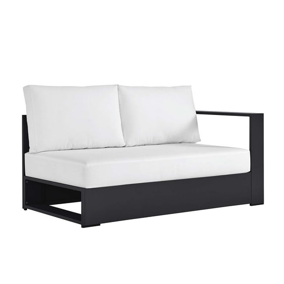 Modular Lounge Loveseat Sofa, Gray White, Aluminum Metal, Outdoor Patio Balcony Cafe Bistro Garden Hospitality Restaurant, Modern Contemporary HB36553