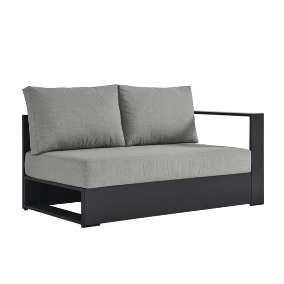 Modular Lounge Loveseat Sofa, Grey Gray, Aluminum Metal, Outdoor Patio Balcony Cafe Bistro Garden Hospitality Restaurant, Modern Contemporary HB36552