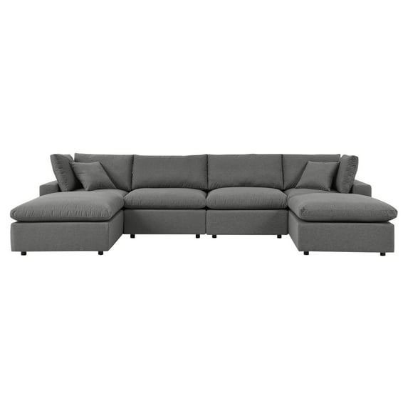 Modular Lounge Sectional Deep Sofa Set, Charcoal Grey Gray, Fabric, Modern Contemporary, Outdoor Patio Balcony Cafe Bistro Garden Furniture Hotel Hospitality