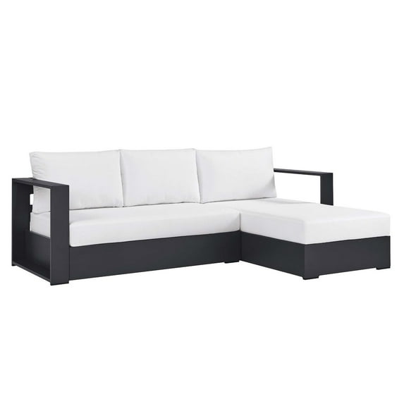 Modular Lounge Sectional Sofa Set, Gray White, Aluminum Metal, Outdoor Patio Balcony Cafe Bistro Garden Hospitality Restaurant, Modern Contemporary HB36632