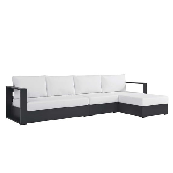 Modular Lounge Sectional Sofa Set, Gray White, Aluminum Metal, Outdoor Patio Balcony Cafe Bistro Garden Hospitality Restaurant, Modern Contemporary HB36638