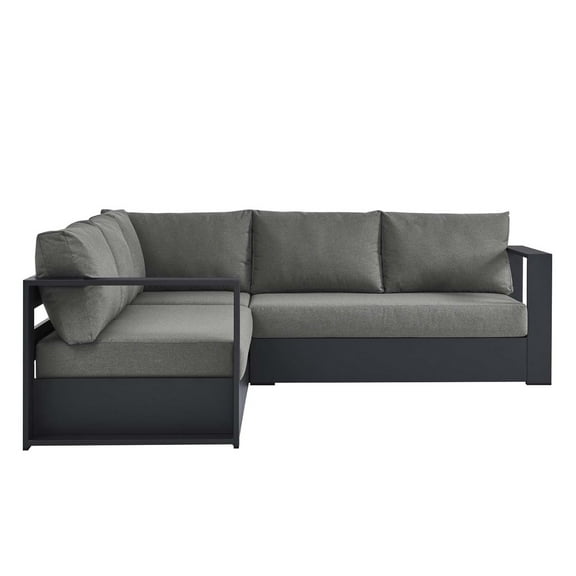 Modular Lounge Sectional Sofa Set, Grey Gray, Aluminum Metal, Outdoor Patio Balcony Cafe Bistro Garden Hospitality Restaurant, Modern Contemporary HB36627