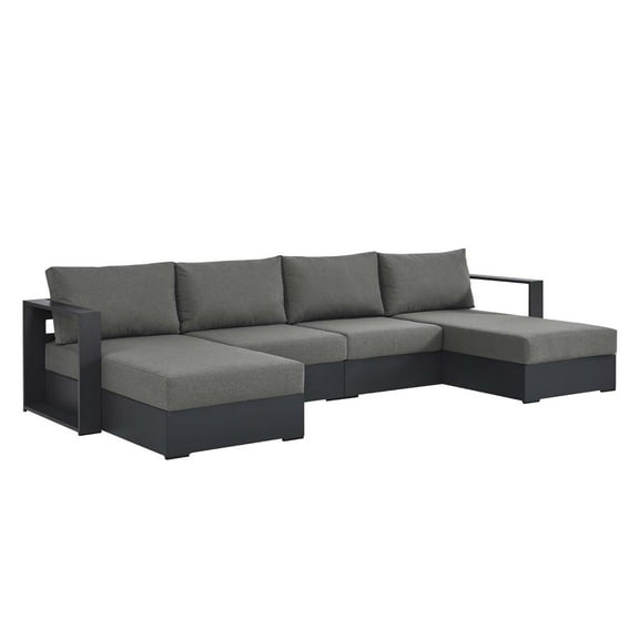 Modular Lounge Sectional Sofa Set, Grey Gray, Aluminum Metal, Outdoor Patio Balcony Cafe Bistro Garden Hospitality Restaurant, Modern Contemporary HB36648