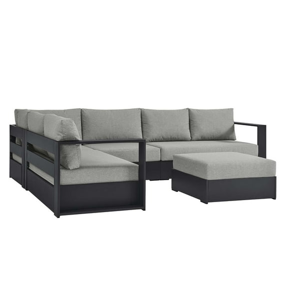 Modular Lounge Sectional Sofa Set, Grey Gray, Aluminum Metal, Outdoor Patio Balcony Cafe Bistro Garden Hospitality Restaurant, Modern Contemporary HB36646