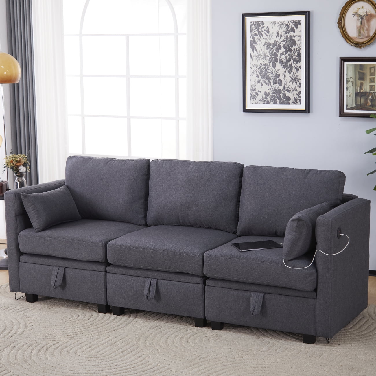 Modular Loveseat 3 Seater with Storage Sectional Sofa for Small