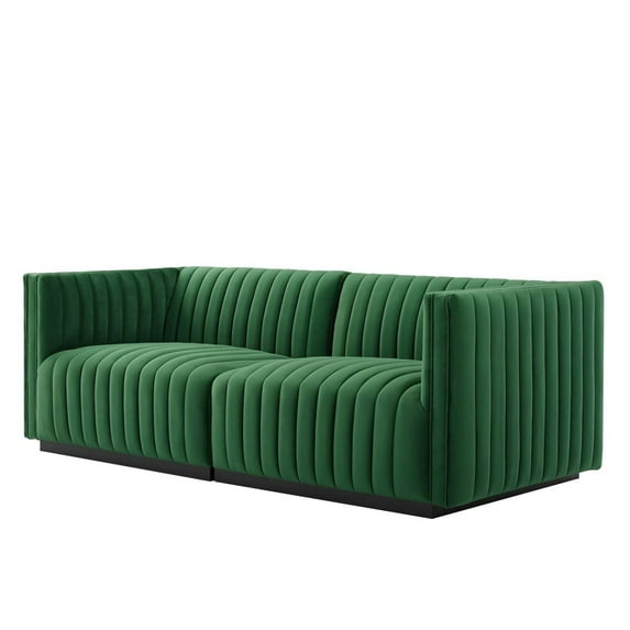 Modular Loveseat Sofa Couch, Black Green, Velvet, French Living Lounge Cafe Lobby Hospitality Restaurant, Modern Contemporary Boutique HB33971