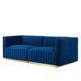 thumbnail image 1 of Modular Loveseat Sofa Couch, Blue Navy Gold, Velvet, French Living Lounge Cafe Lobby Hospitality Restaurant, Modern Contemporary Boutique HB34161, 1 of 11