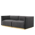 thumbnail image 1 of Modular Loveseat Sofa Couch, Grey Gray Gold, Velvet, French Living Lounge Cafe Lobby Hospitality Restaurant, Modern Contemporary Boutique HB34160, 1 of 11