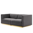 thumbnail image 1 of Modular Loveseat Sofa Couch, Grey Gray, Velvet, Living Kitchen Cafe Bistro Hospitality Restaurant, Modern Contemporary Boutique HB34117, 1 of 10