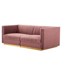 Modular Loveseat Sofa Couch, Pink, Velvet, Living Kitchen Cafe Bistro Hospitality Restaurant, Modern Contemporary Boutique HB34116