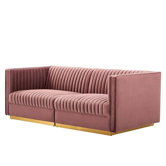 Modular Loveseat Sofa Couch, Pink, Velvet, Living Kitchen Cafe Bistro Hospitality Restaurant, Modern Contemporary Boutique HB34116
