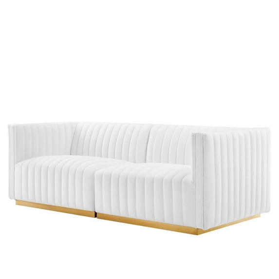 Modular Loveseat Sofa Couch, White Gold, Velvet, French Living Lounge Cafe Lobby Hospitality Restaurant, Modern Contemporary Boutique HB34162