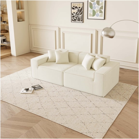 Modular Loveseat Sofa with Corduroy Upholstery, Deep Seat Comfort for Small Living Room and Apartment, Beige