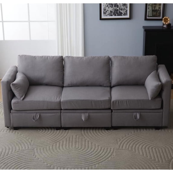 Modular Loveseat with Storage Chaise Sectional Sofa for Small Spaces with USB Charging Station Ports for Small Space Storage Seat L-Shaped Modern Fabric 2 Pillows