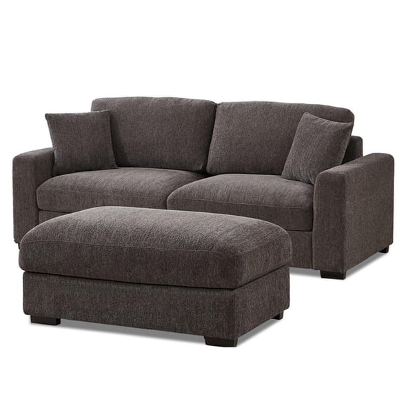 Modular Loveseat with Ottoman Chaise Chenille Wide Couch Sectionals Dark Gray