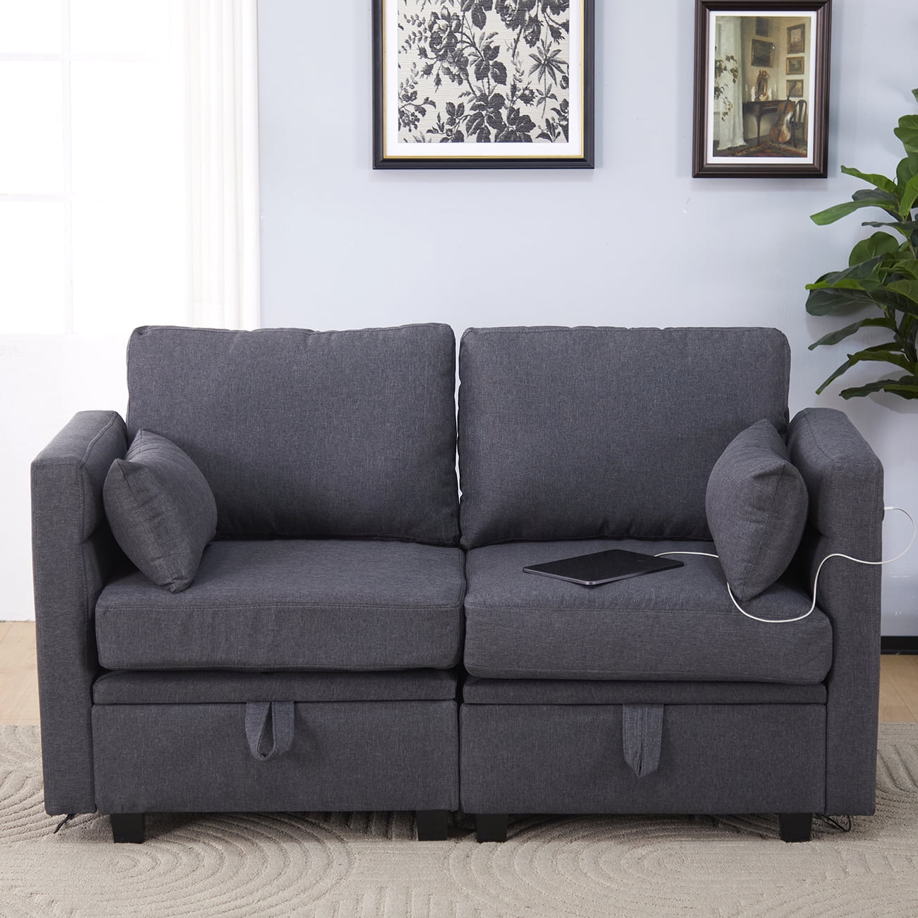 Modular Loveseat with Storage Sectional Sofa for Small Spaces with USB