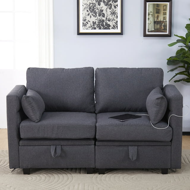 Modular Loveseat with Storage Sectional Sofa for Small Spaces with USB