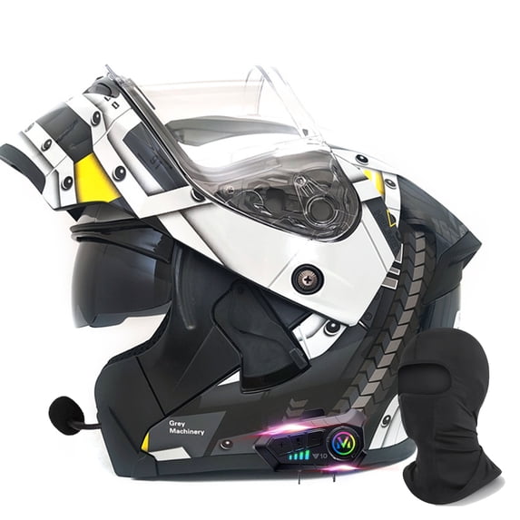 Modular Motorcycle Helmet Bluetooth Full Face Helmet, DOT Approved Full Face Flip Up Anti-Fog Helmets with Built-in Speakers & Microphone for Adults Men and Women, Lightweight & Comfortable
