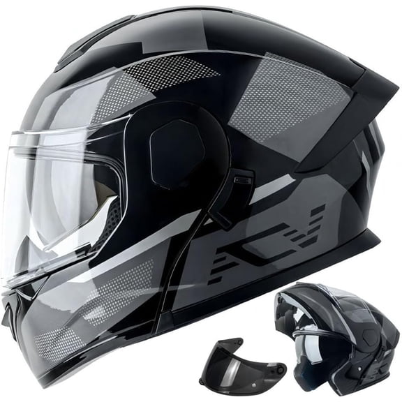 Modular Motorcycle Helmet DOT Certified - Dual Visor Lightweight ABS Shell Aerodynamic Ventilation Quick-Release Washable Liner for Adults Men Women