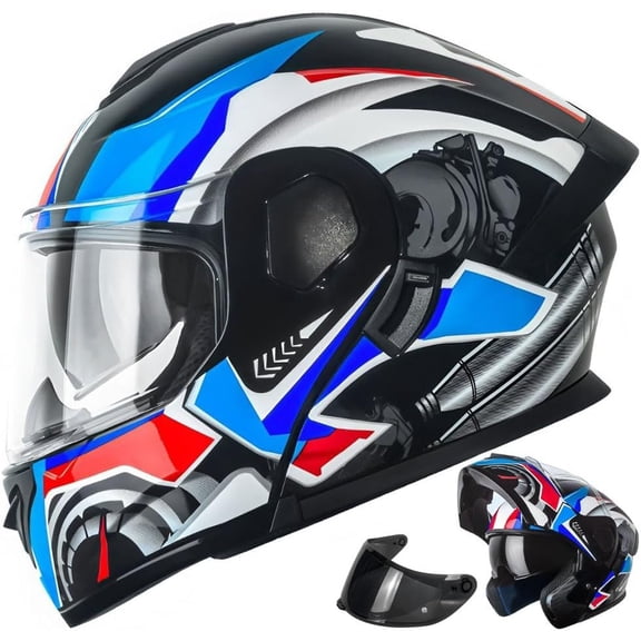 Modular Motorcycle Helmet DOT Certified - Dual Visor Lightweight ABS Shell Aerodynamic Ventilation Quick-Release Washable Liner for Adults Men Women