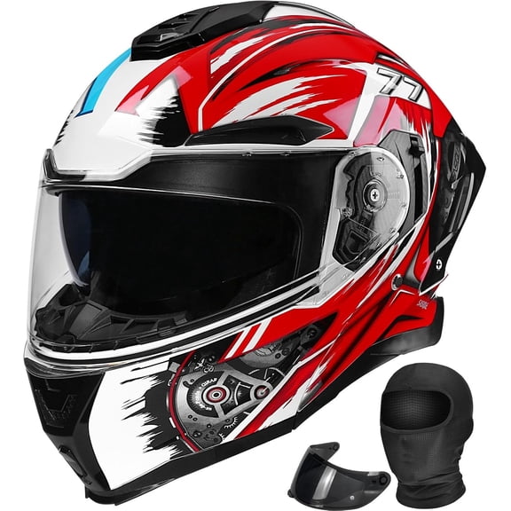 Modular Motorcycle Helmet with Dual Visor, Aerodynamic Ventilation, High-Density EPS, Removable Lining, ECE Certified for Adults Men Women, Sizes M-3XL