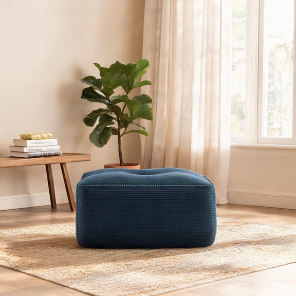 Modular Ottoman Blue-Toned Corduroy Extra Seating Foot Rest for Living Room