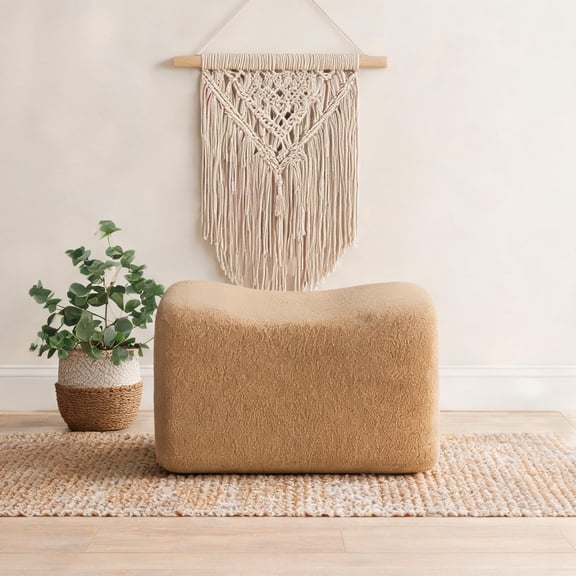 Modular Ottoman in Teddy Fabric with Curved Armrest and Non-Slip Base for Living Room