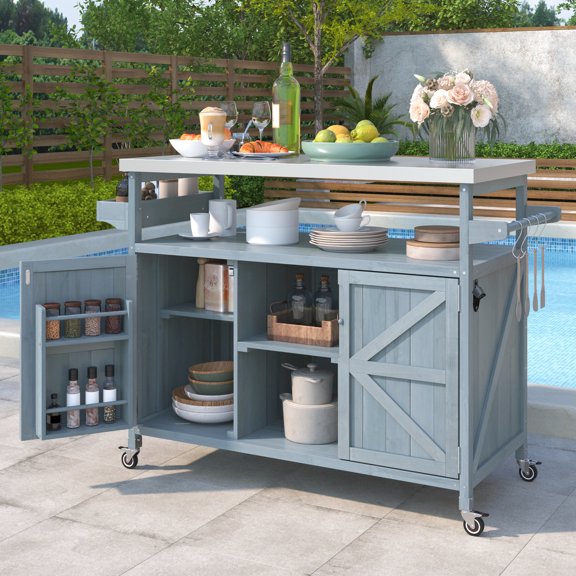 Modular Outdoor Grill Table with Adjustable Shelves for Different Outdoor Spaces and Custom Setups