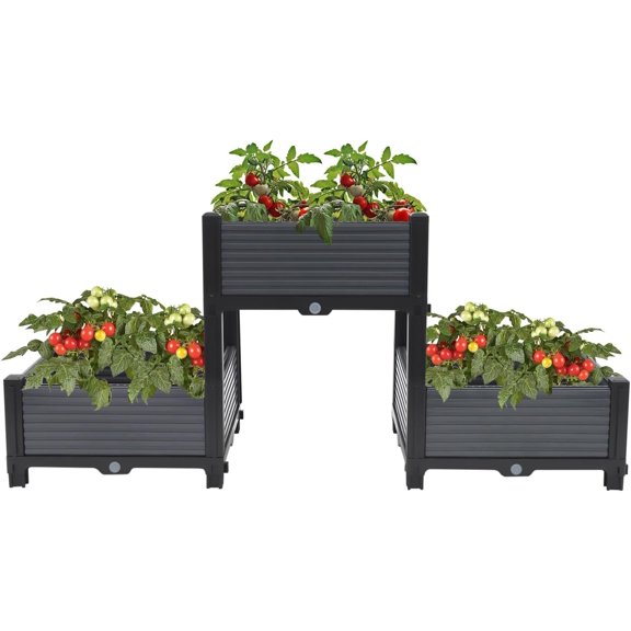 Modular Planter Box Set Large Planter Box Set for Vegetables and Flowers with Drainage System & Feet Modern Stackable Garden Planter for Outdoor
