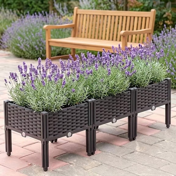 Modular Plastic Garden Planter Box In Black, Rectangular With Drainage Holes, For Indoor And Outdoor Flower Growing