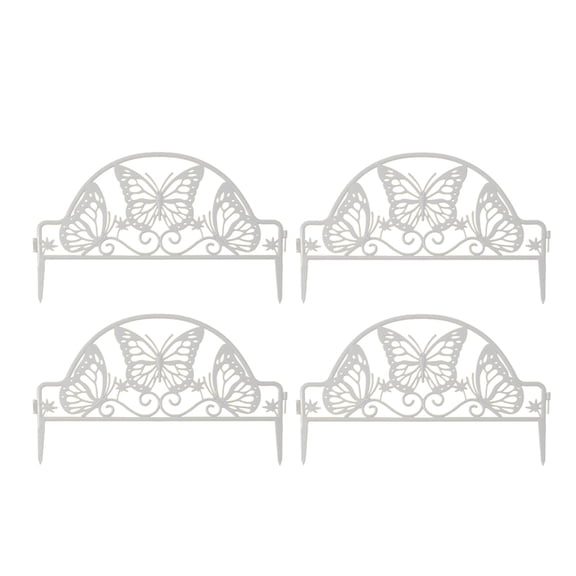 Modular Plastic Landscape Edging Kit 4-Pack 18.5x12.6 Inch Weatherproof Interlocking Garden Borders UV-Resistant Flower Bed Fencing Panels(White)