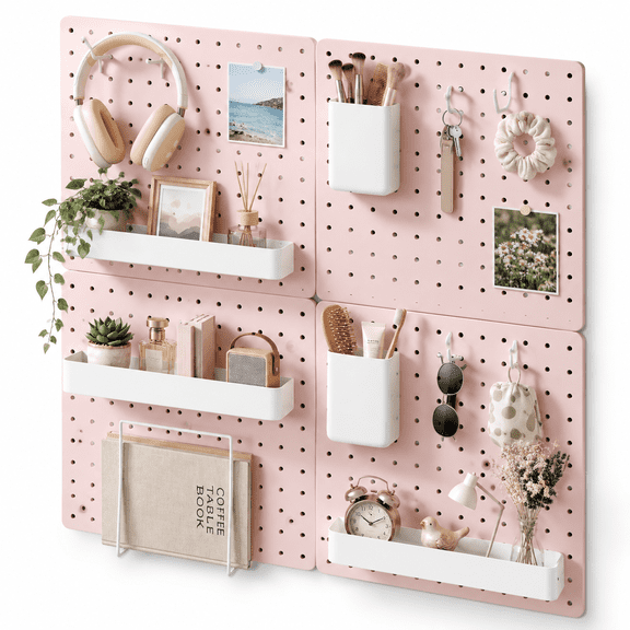 Modular Plastic Pegboard Wall Organizer Kit Pink 12x12 4 Panels