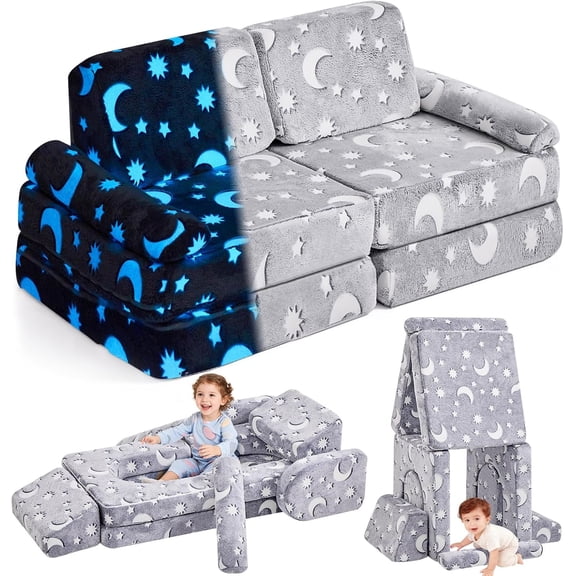 Modular Play Couch, Couch Sofa, Sectional Sofa,Bedroom and Playroom Furniture for ,Convertible and Floor Cushion for Boys and Girls,Glow in The Dark,