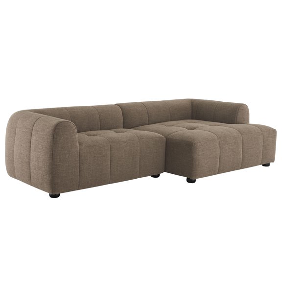 Modular Right-Facing Sofa Chaise Sectional, Tufted, Brown, Fabric, Living Room Lounge Cafe Lobby Hospitality Restaurant, Modern Contemporary, HB37129