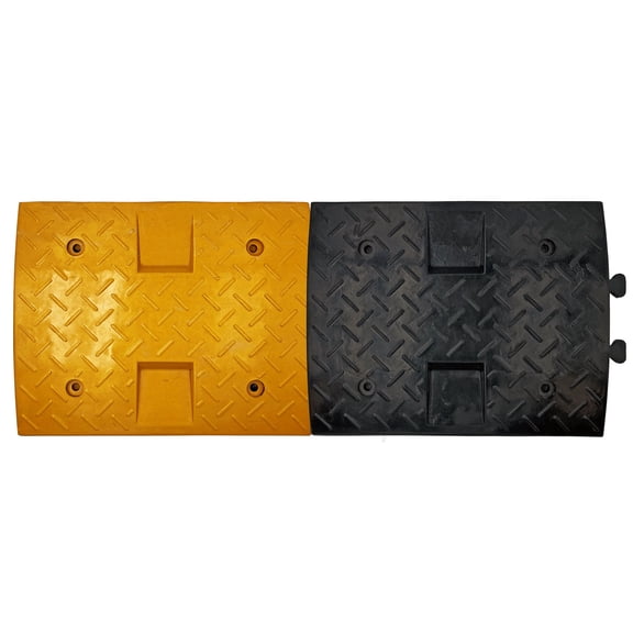 Modular Rubber Speed Humps - Center Sections w/ Asphalt Spikes - 1 Black, 1 Yellow ( 2 Pieces Total)