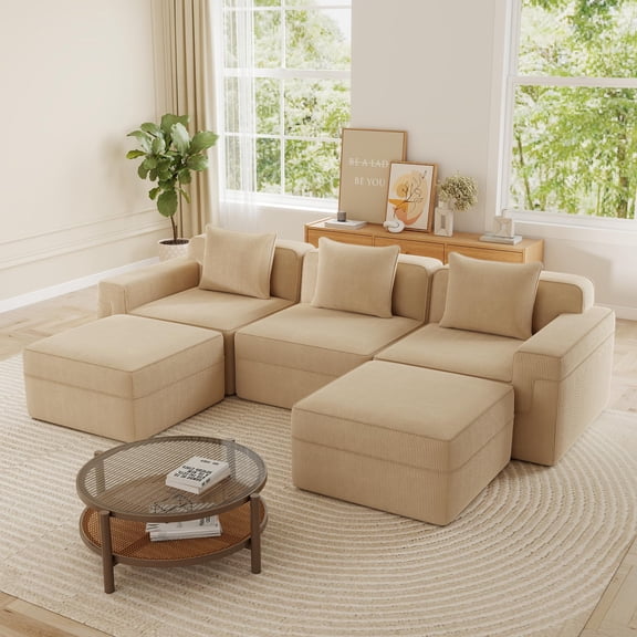 117.3'' Monniyu U-Shaped Corduroy Multifunctional and Deep Seat Sectional Sofas, Camel