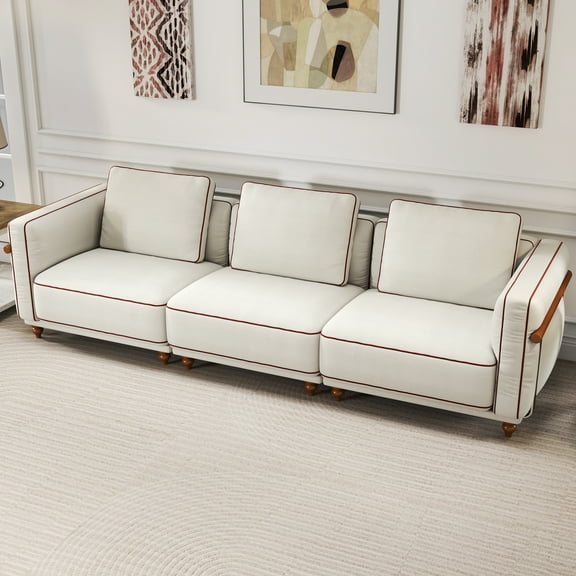 Modular Sectional Cloud Sofa,70% Down-Filled Removable Cushions, 121.3 -inch 3 Seats Luxury Cloud Sofa Sets with Ottoman, Extra Deep Seating Minimalist Linen Sofa for Large Living Room