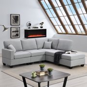 Modular Sectional Couch with Ottoman, L-Shaped Corner Couch, 5-Seat Upholstered Sectional Couch, Modern Modular Couch with 2 Pillows, Heavy Duty Sectional Couch Furniture for Living Room, Light Gray