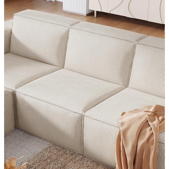 Modular Sectional Couch Single Seat, Boneless Sofa Comfy Corduroy Sectional Cloud Sofa Seat for Living Room, No Assembly Required, Beige$$Furniture