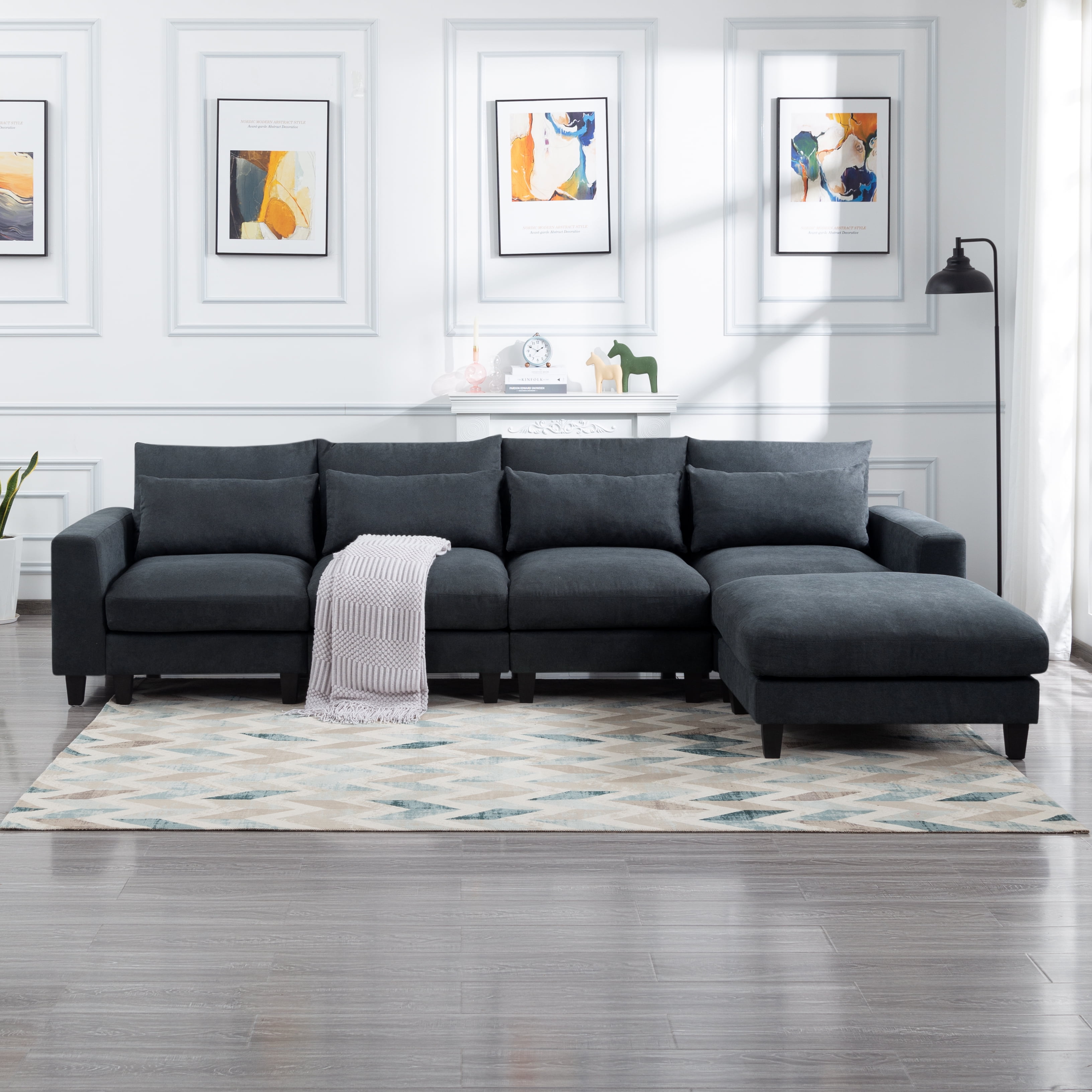 Modular Sectional Couch with Ottoman,Convertible L Shaped Couch with