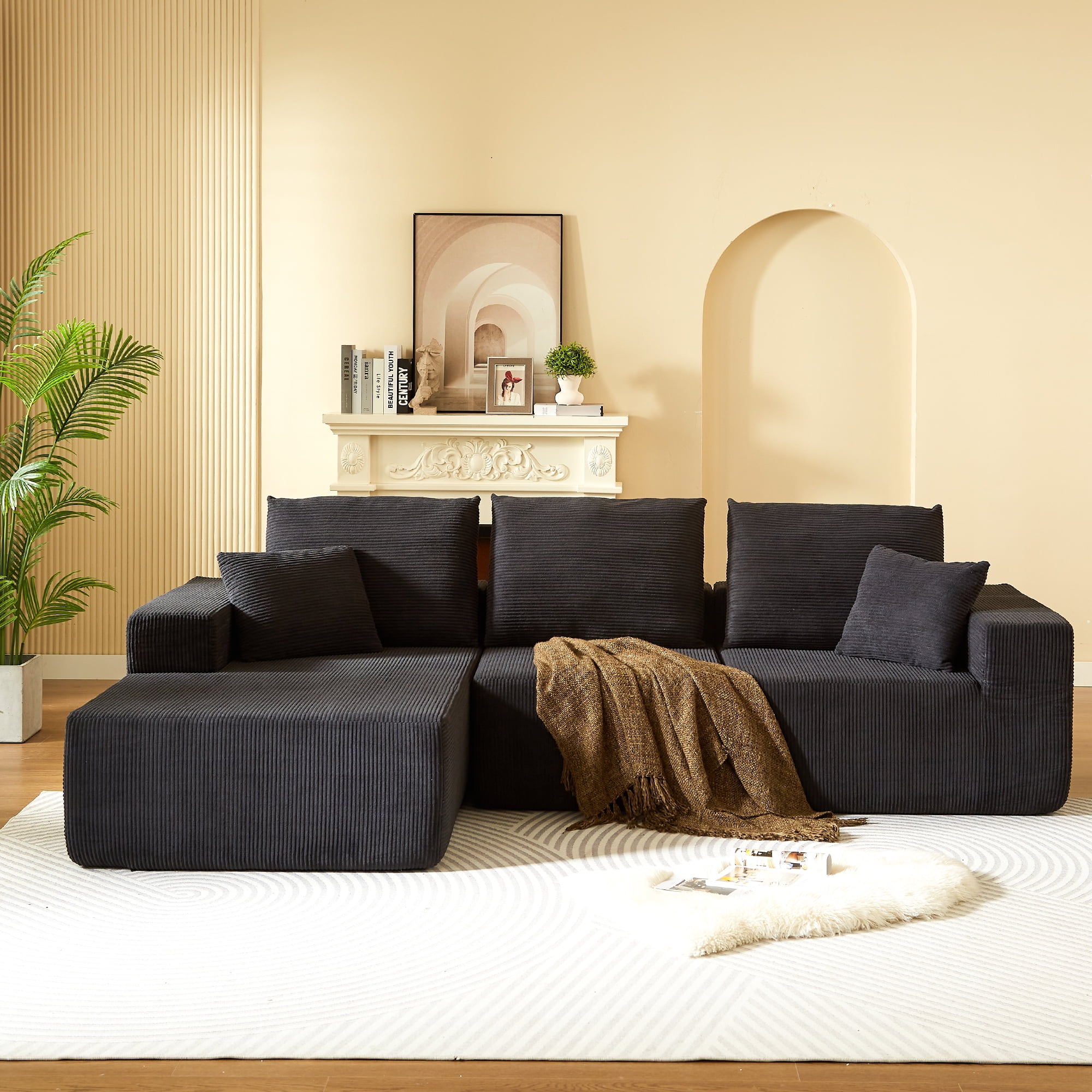 Modulaire Cloud Sectional Sofa - Oversized L-vorm Bank Met Ottoman In Corduroy